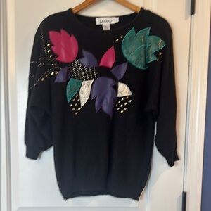 80’s Diversity sweater size Large black with leaf and accents of gems and snake